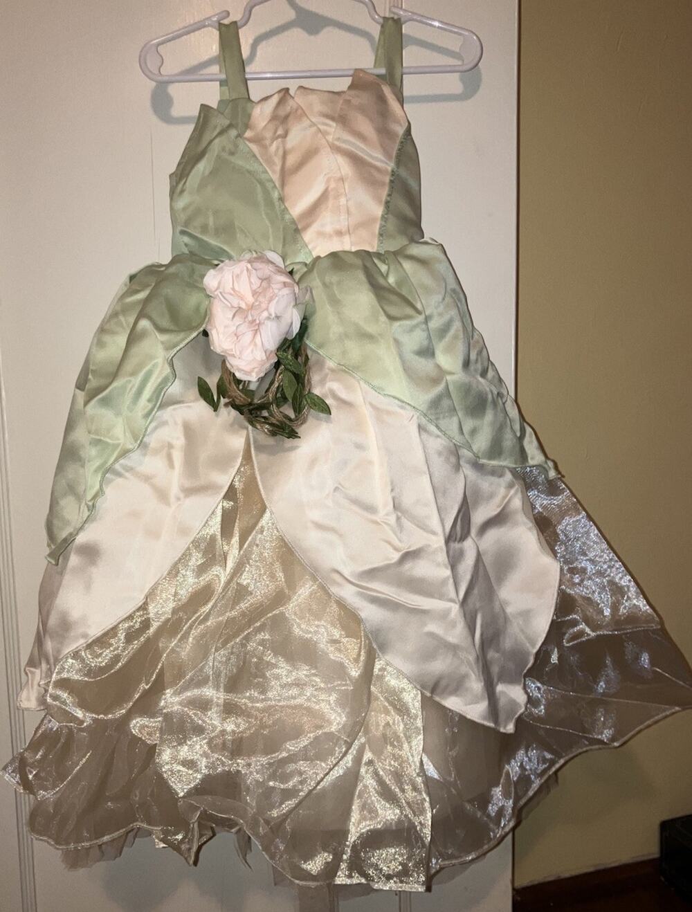 Princess And The Frog Tiana Halloween Costume Dress + Crown, Sleeves. 2-3 Yrs